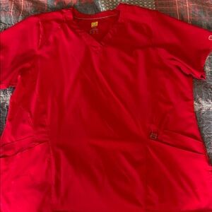WonderWink V-Neck Medical Scrub Top in Red